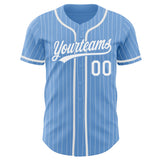 Custom Light Blue White Pinstripe White Authentic Baseball Jersey
