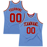 Custom Light Blue Red Pinstripe Red-Black Authentic Basketball Jersey