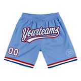Custom Light Blue White Royal-Red Authentic Throwback Basketball Shorts