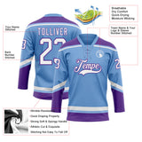 Custom Light Blue White-Purple Hockey Lace Neck Jersey