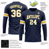 Custom Navy White-Gold Long Sleeve Performance Salute To Service T-Shirt