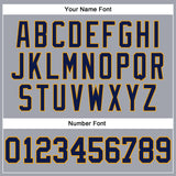 Custom Gray Navy-Gold Long Sleeve Performance T-Shirt