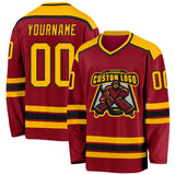 Custom Maroon Gold-Black Hockey Jersey