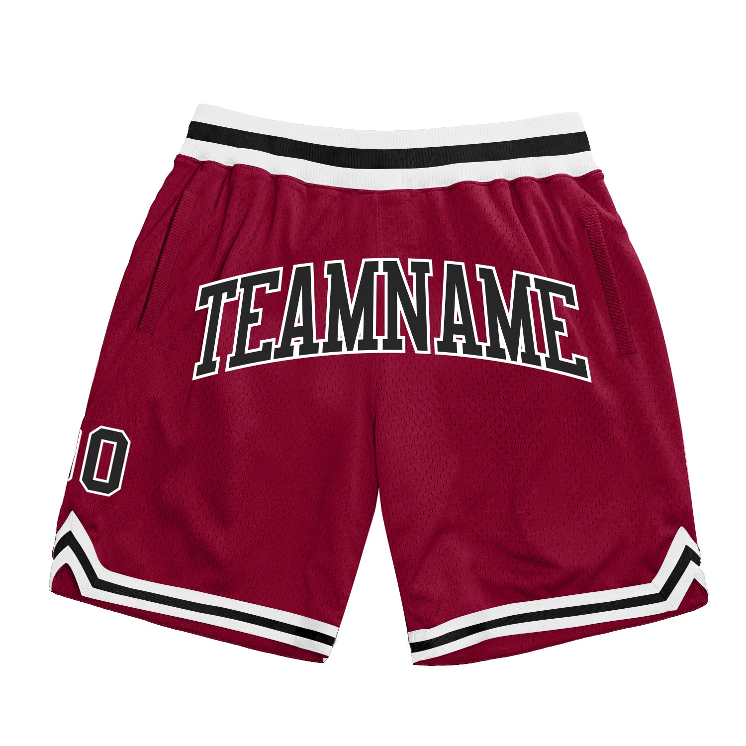 Custom Maroon Black White Authentic Throwback Basketball Shorts