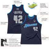 Custom Navy Gray-Blue Authentic Throwback Basketball Jersey