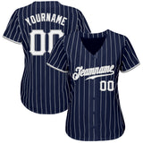 Custom Navy White Pinstripe White-Gray Authentic Baseball Jersey