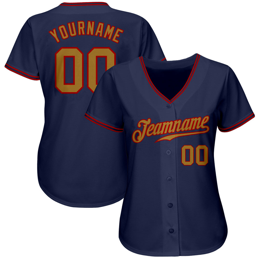 Custom Navy Old Gold-Red Authentic Baseball Jersey