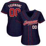 Custom Navy Red Pinstripe Red-White Authentic Baseball Jersey