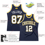 Custom Navy White-Gold Authentic Throwback Basketball Jersey