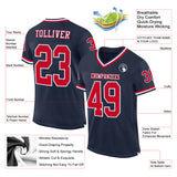 Custom Navy Red-White Mesh Authentic Throwback Football Jersey