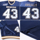 Custom Navy White-Old Gold Mesh Authentic Throwback Football Jersey
