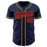 Custom Navy Red-Old Gold Authentic Baseball Jersey