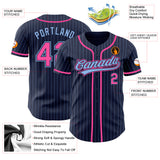 Custom Navy Light Blue Pinstripe Pink Authentic Baseball Jersey