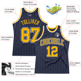 Custom Navy White Pinstripe Gold Authentic Basketball Jersey