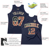 Custom Navy Vintage USA Flag-City Cream Authentic Throwback Basketball Jersey