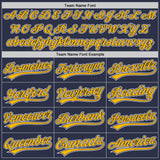 Custom Navy Gold-White Authentic Throwback Baseball Jersey