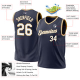 Custom Navy White-Old Gold Authentic Throwback Basketball Jersey