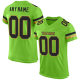 Custom Neon Green Black-Old Gold Mesh Authentic Football Jersey