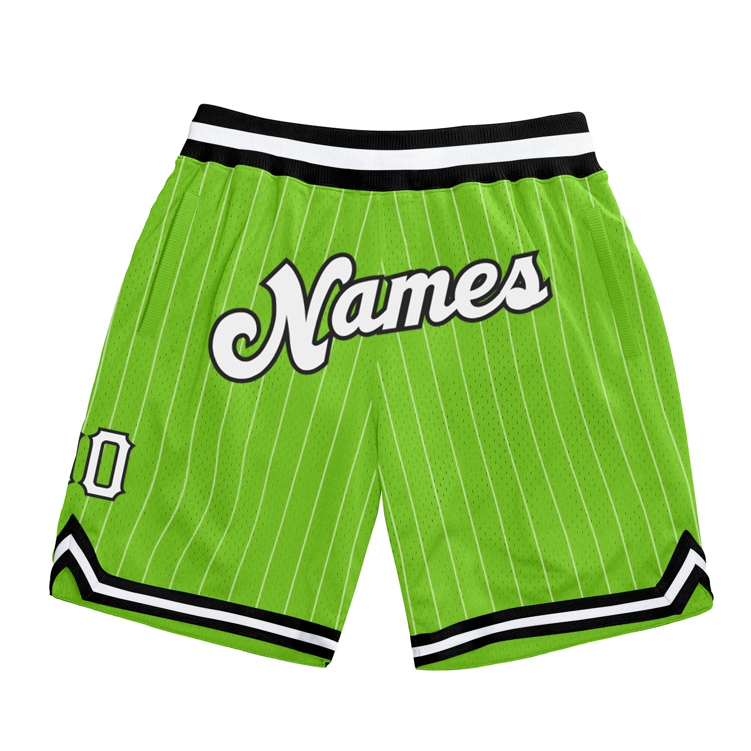 Custom Neon Green White Pinstripe White-Black Authentic Basketball Shorts