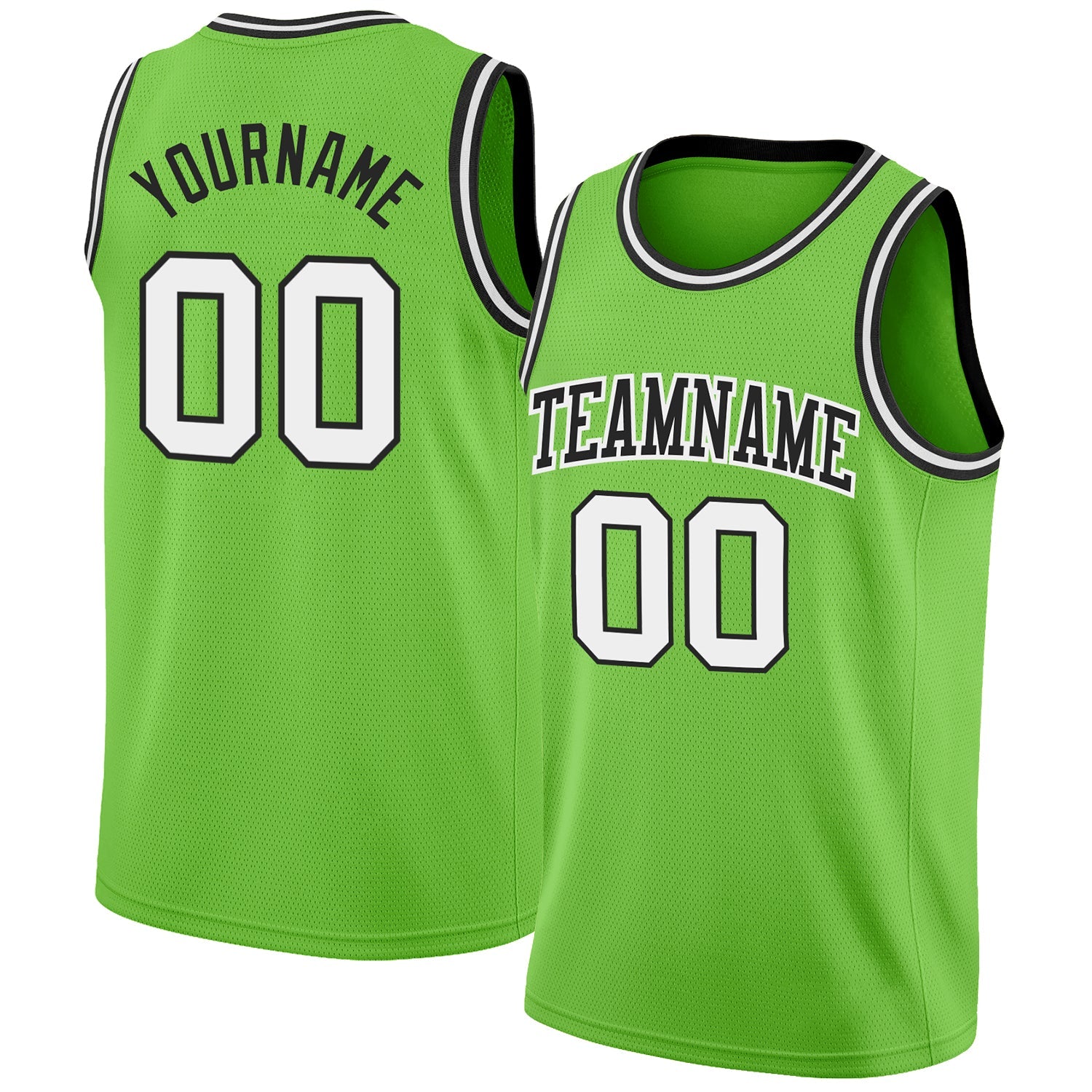 Custom Neon Green White-Black Authentic Basketball Jersey