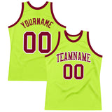 Custom Neon Green Maroon-White Authentic Throwback Basketball Jersey
