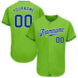 Custom Neon Green Royal-White Authentic Baseball Jersey