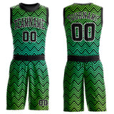 Custom Neon Green Black-White Round Neck Sublimation Basketball Suit Jersey