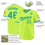 Custom Neon Green Teal-White Authentic Throwback Baseball Jersey