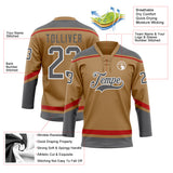 Custom Old Gold Steel Gray-White Hockey Lace Neck Jersey