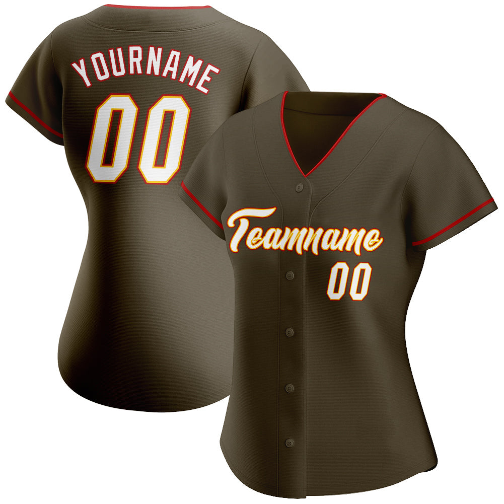 Custom Olive White-Gold Authentic Salute To Service Baseball Jersey