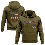 Custom Stitched Olive Vintage USA Flag-Black American Flag Sports Pullover Sweatshirt Salute To Service Hoodie