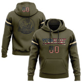 Custom Stitched Olive Vintage USA Flag Black-Cream Football Pullover Sweatshirt Salute To Service Hoodie