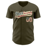 Custom Olive Vintage USA Flag-Cream Authentic Salute To Service Baseball Jersey