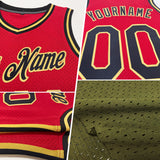 Custom Olive Vintage USA Flag Black-Old Gold Authentic Throwback Salute To Service Basketball Jersey