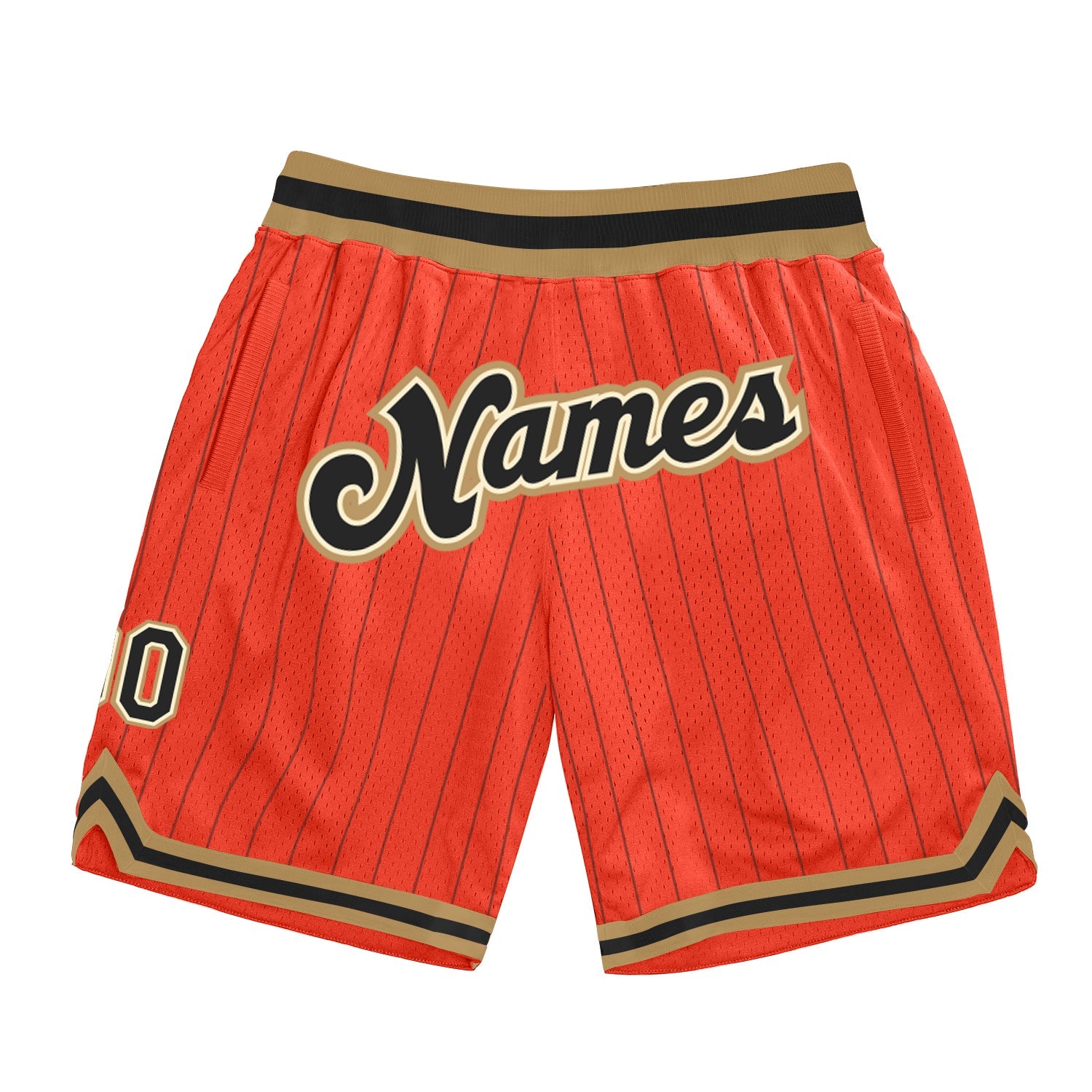 Custom Orange Black Pinstripe Black-Old Gold Authentic Basketball Shorts