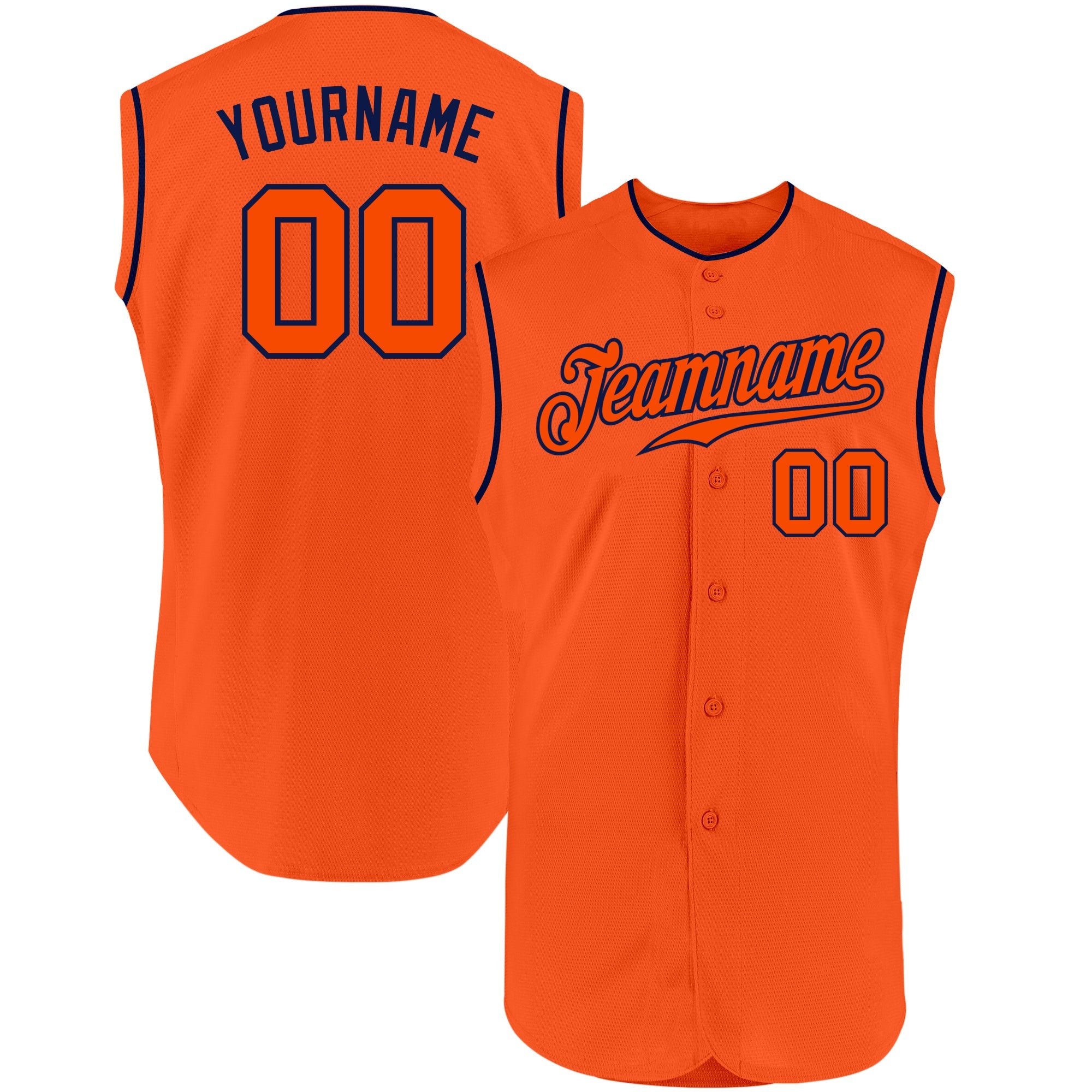 Custom Orange Orange-Navy Authentic Sleeveless Baseball Jersey