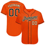 Custom Orange Black Pinstripe Black-Cream Authentic Baseball Jersey