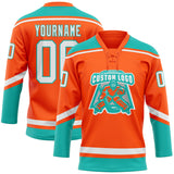 Custom Orange White-Aqua Hockey Lace Neck Jersey