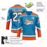 Custom Panther Blue White-Orange Hockey Lace Neck Jersey