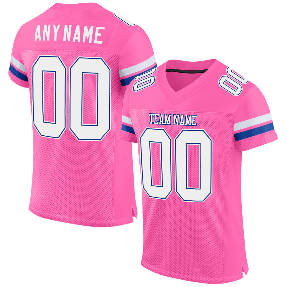 Custom Pink White-Royal Mesh Authentic Football Jersey