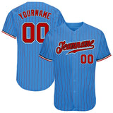 Custom Powder Blue Red Pinstripe Red-Black Authentic Baseball Jersey