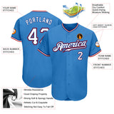 Custom Powder Blue White-Red Authentic Baseball Jersey