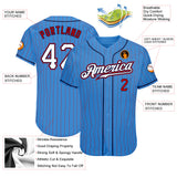 Custom Powder Blue Red Pinstripe White-Navy Authentic Baseball Jersey