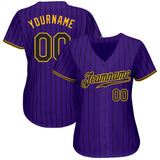 Custom Purple Black Pinstripe Black-Gold Authentic Baseball Jersey