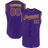 Custom Purple Purple-Gold Authentic Sleeveless Baseball Jersey