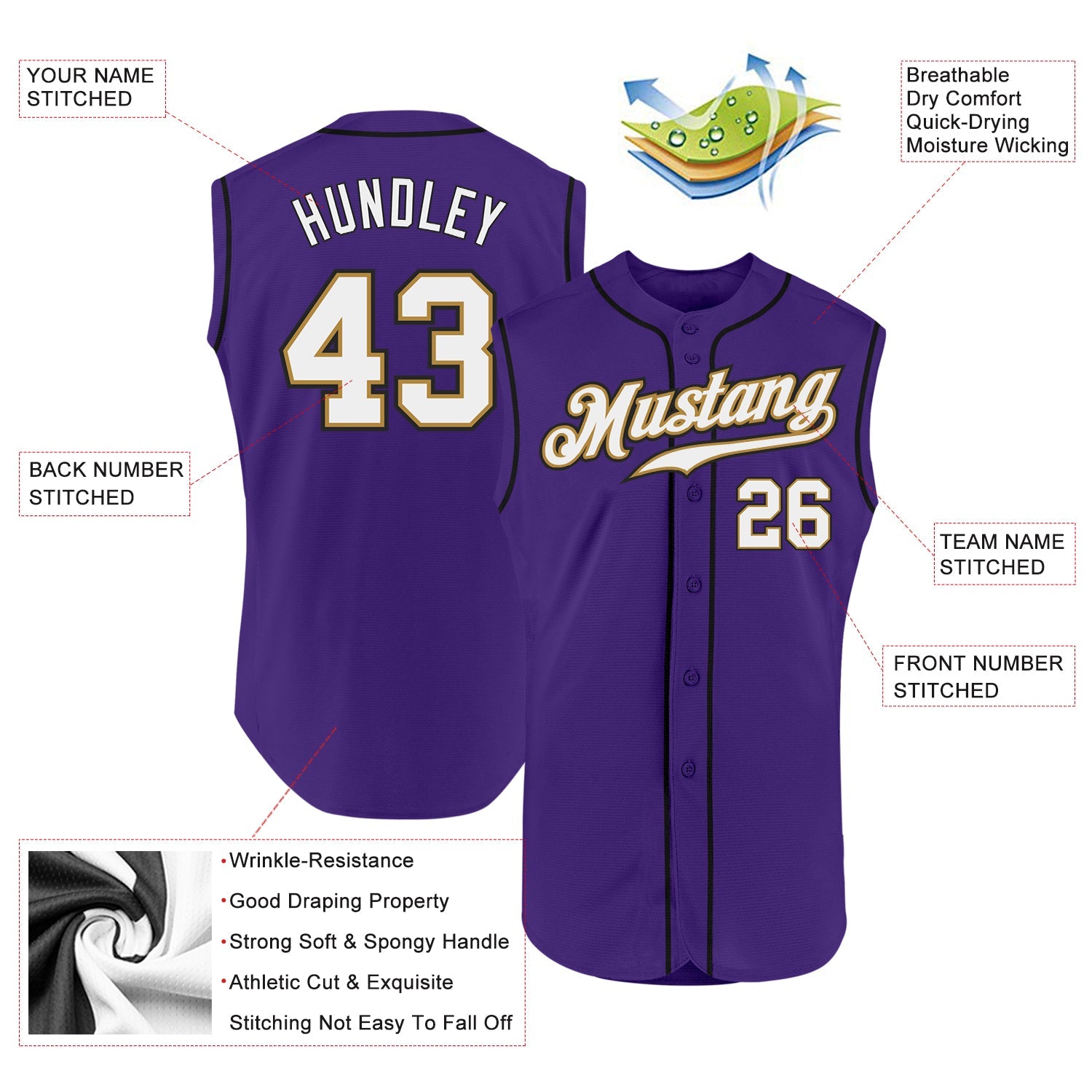 Custom Purple White-Old Gold Authentic Sleeveless Baseball Jersey