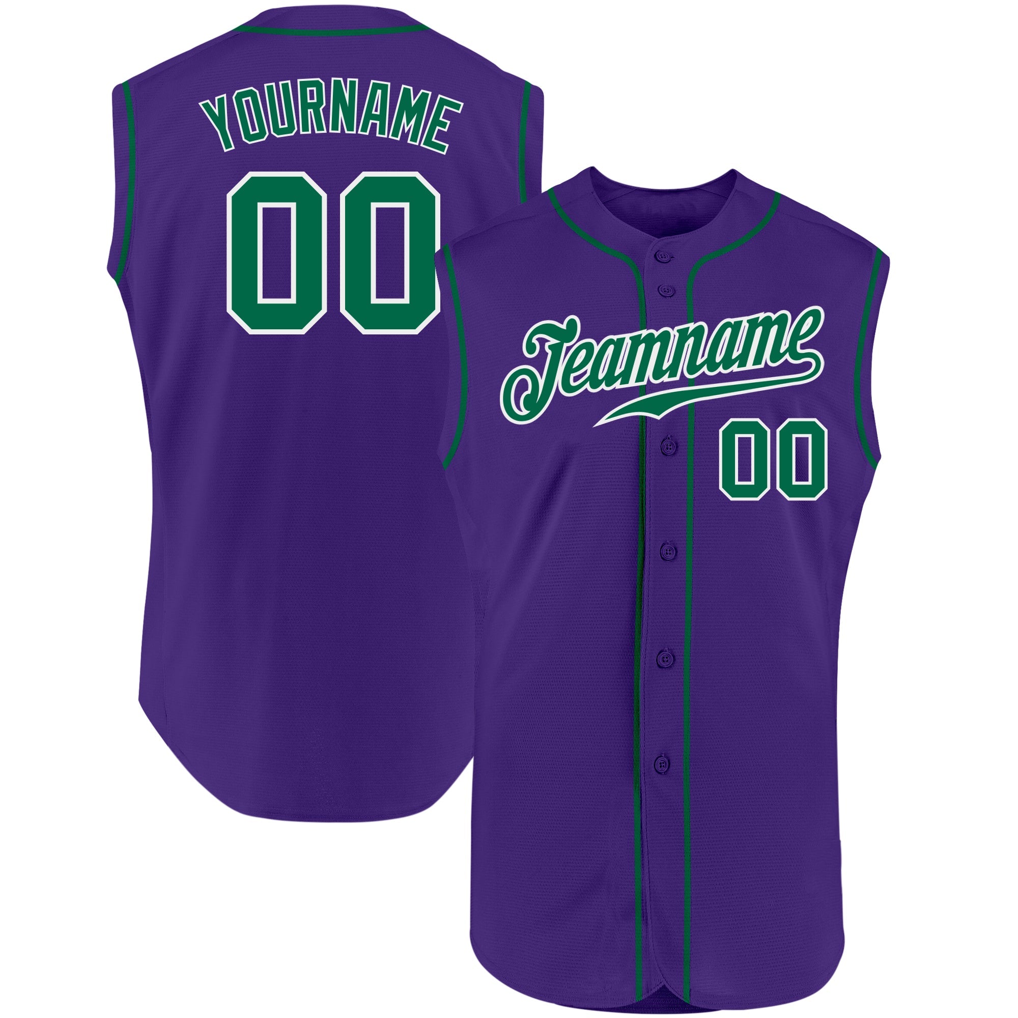 Custom Purple Kelly Green-White Authentic Sleeveless Baseball Jersey