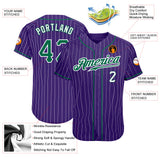 Custom Purple White Pinstripe Kelly Green-White Authentic Baseball Jersey