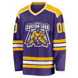 Custom Purple Gold-White Hockey Jersey