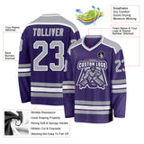 Custom Purple Gray-White Hockey Jersey